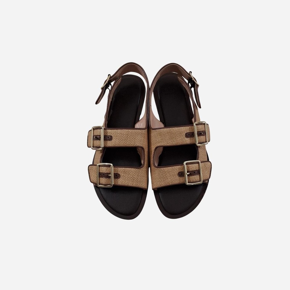 J. Crew Made in Italy Raffia Buckle Sandals 8.5M Double Strap Slingback
